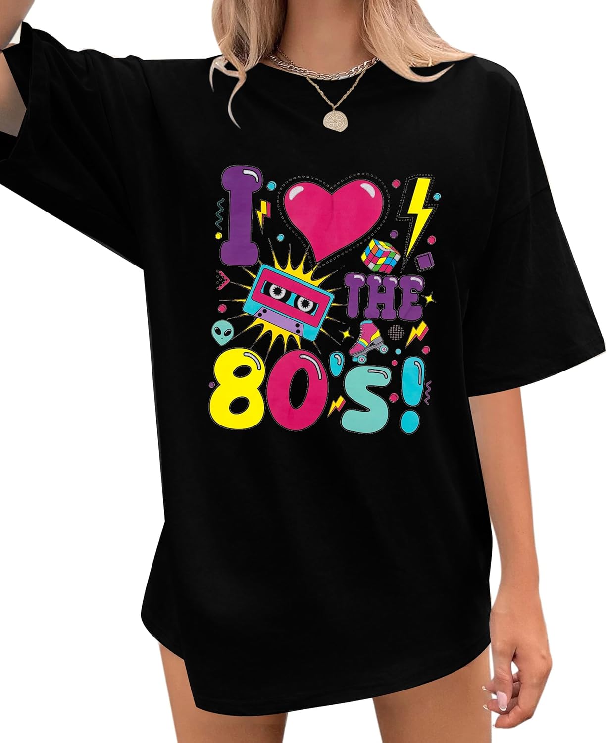 Oversized 80s Outfits for Women I Love The 80s Shirt Vintage neon Shirts for Birthday Party Gift Casual Short Sleeve Top