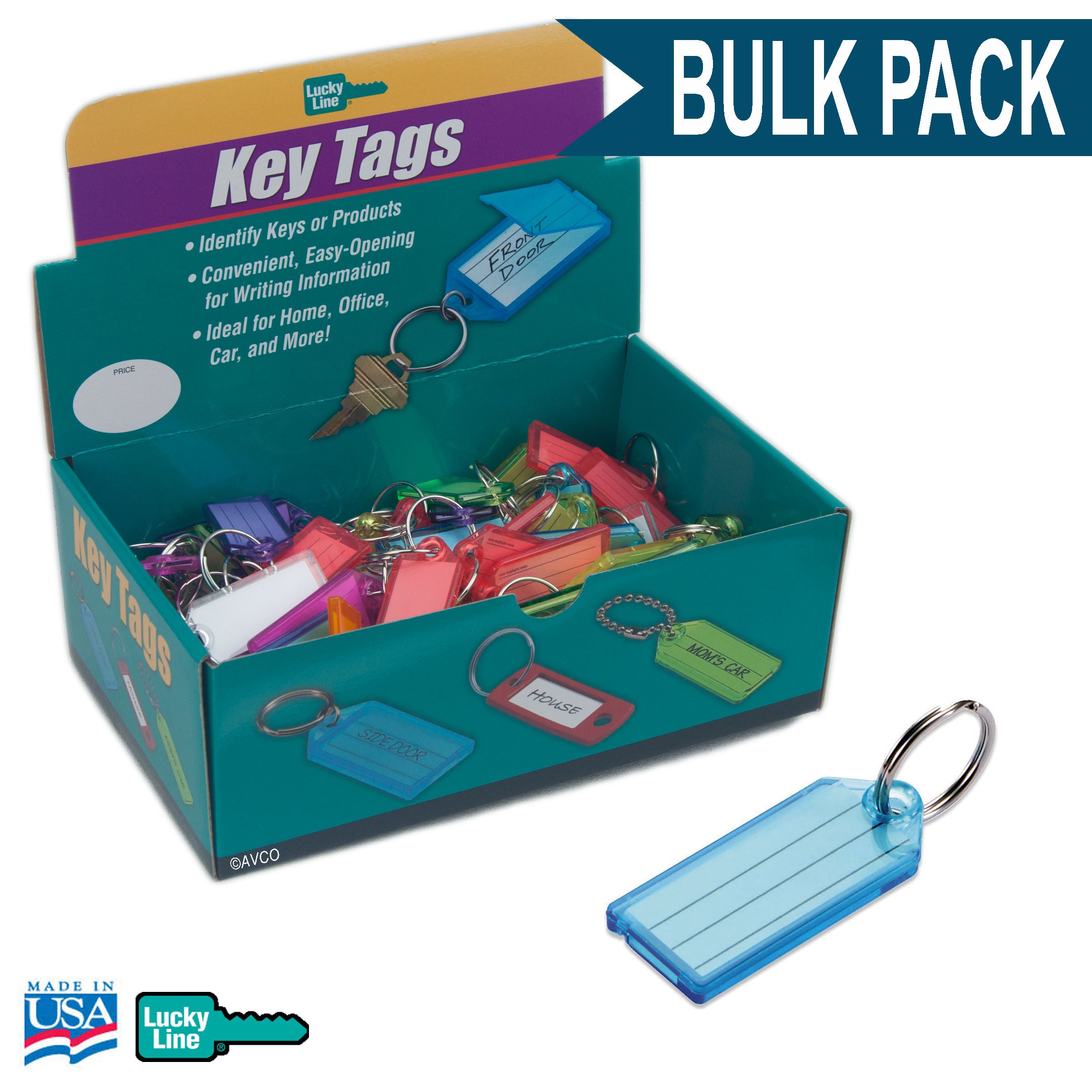 Standard Key Tag with Split Ring Bulk Pack of 100 - ASSORTED COLORS