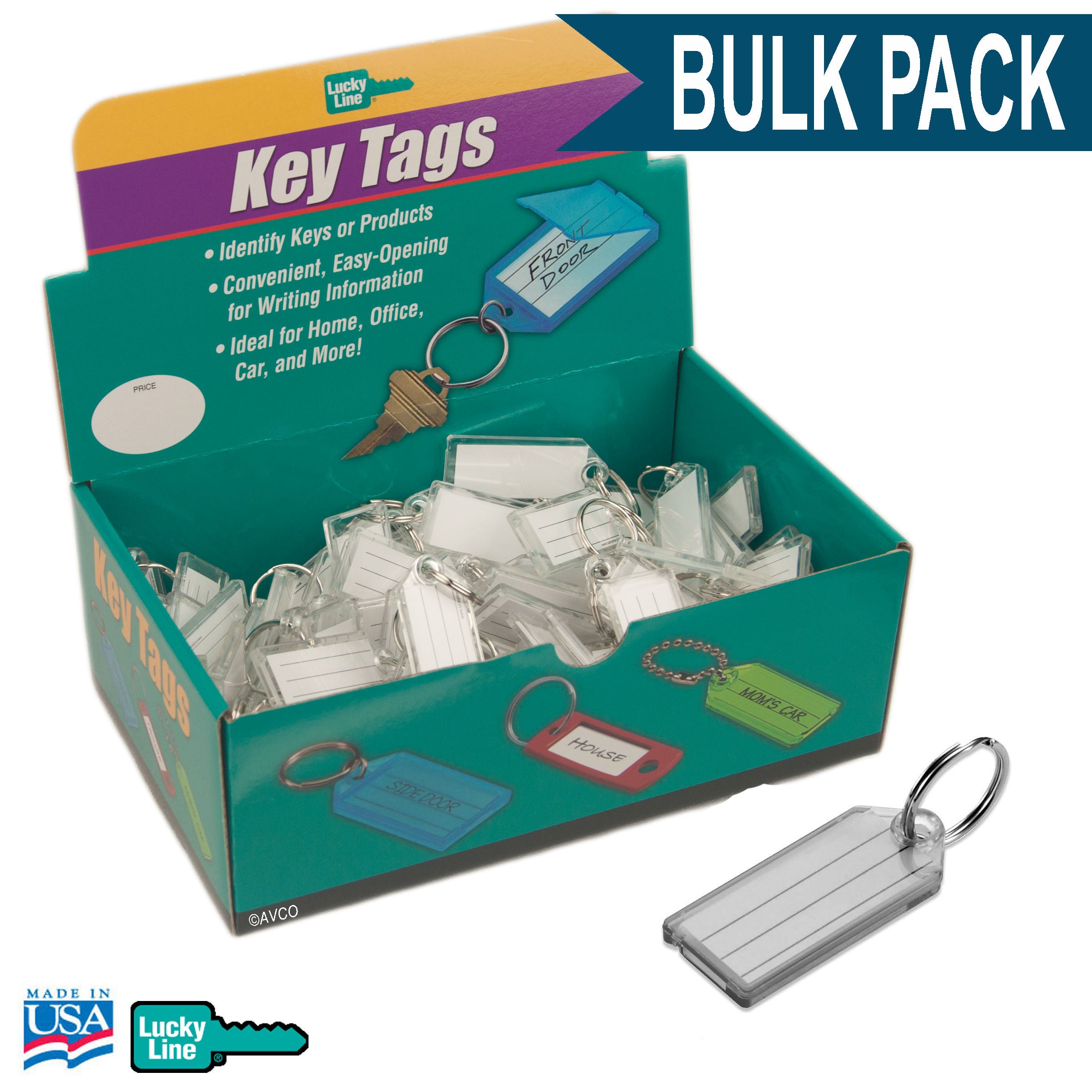 Standard Key Tag with Split Ring CLEAR ONLY Bulk Pack of 100