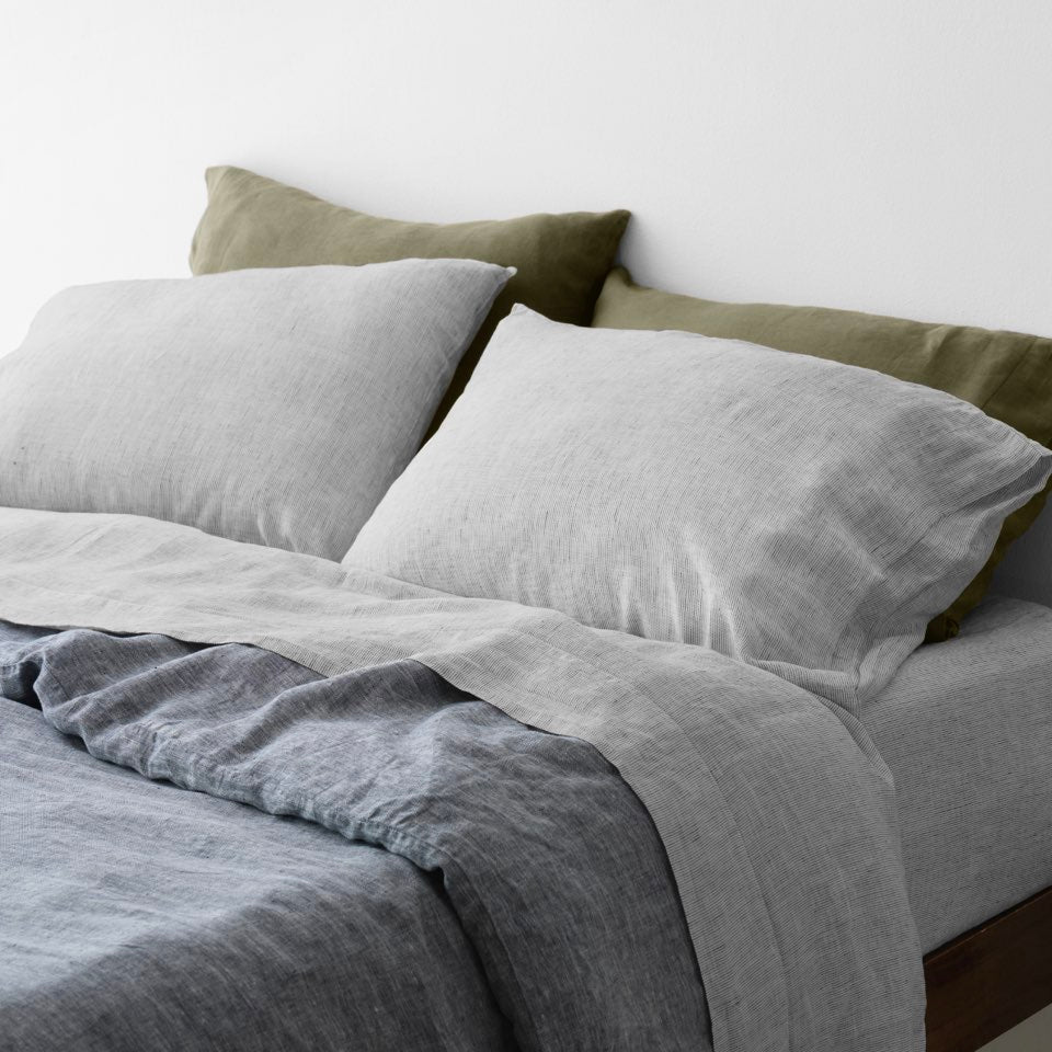 Stonewashed Linen Curated Bed Bundle - Sage/Graphite Stripe