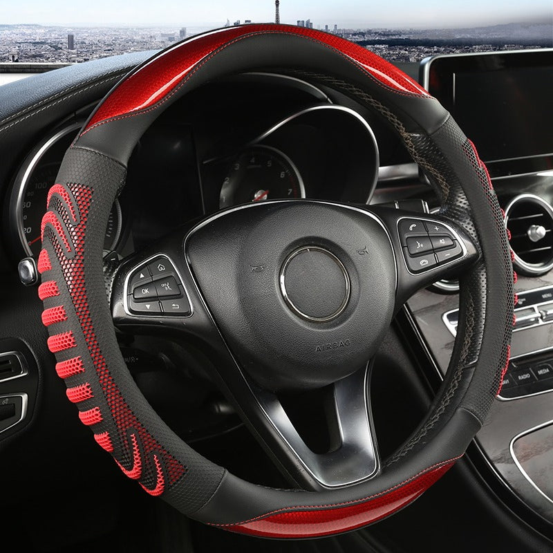 Three-dimensional Honeycomb Steering Wheel Cover Durable Leather Cover with Anti-slip Linning Universal 14.5-15in
