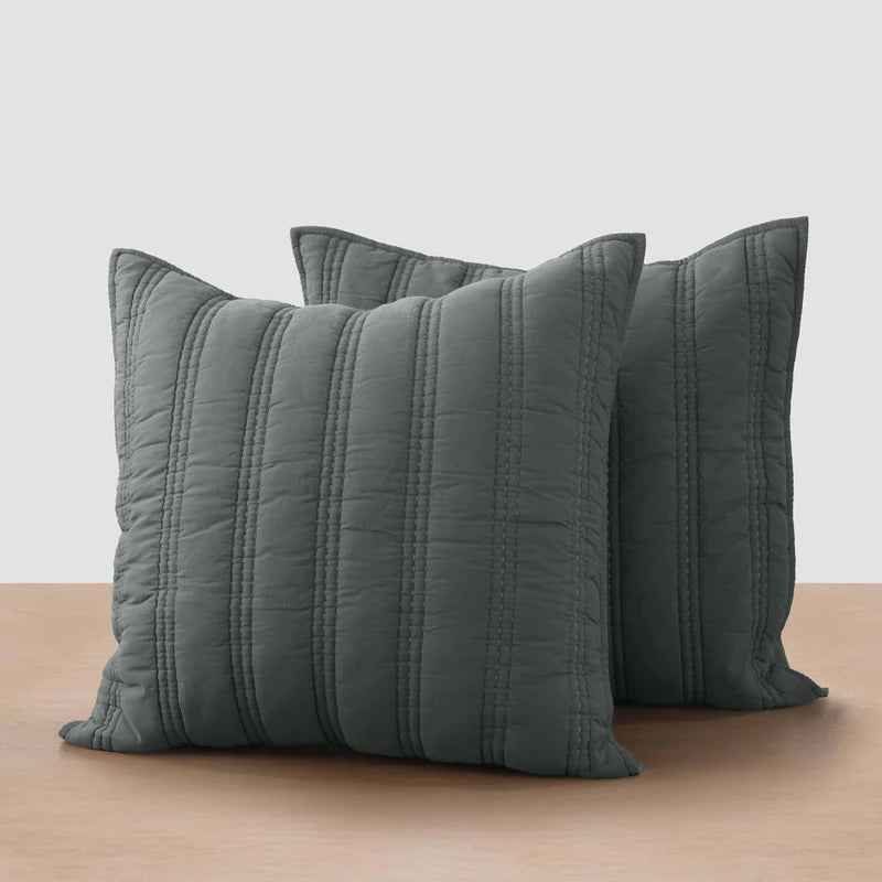 Organic Stonewashed Percale Channel Quilt Euro Shams