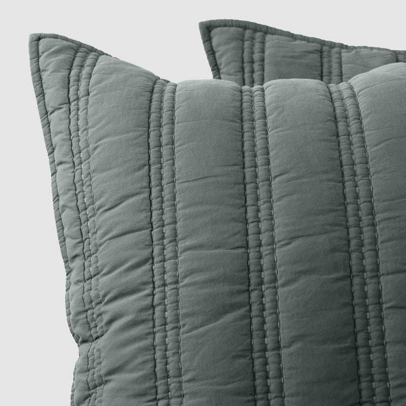 Organic Stonewashed Percale Channel Quilt Euro Shams