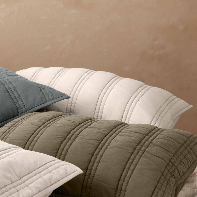 Organic Stonewashed Percale Channel Quilt Euro Shams