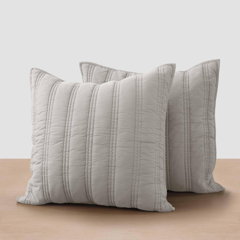 Organic Stonewashed Percale Channel Quilt Euro Shams