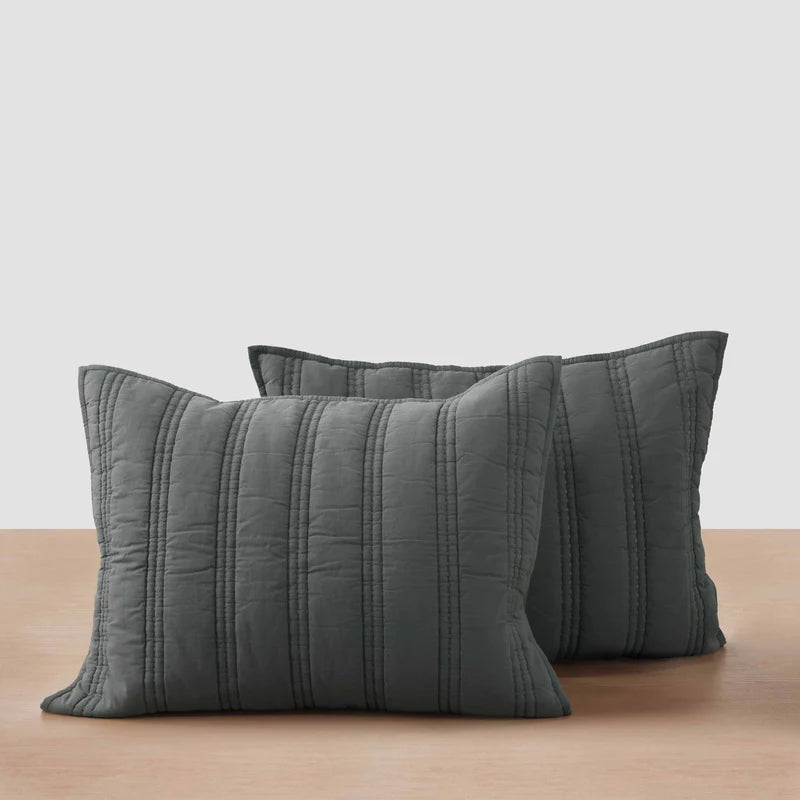 Organic Stonewashed Percale Channel Quilt & Sham Set