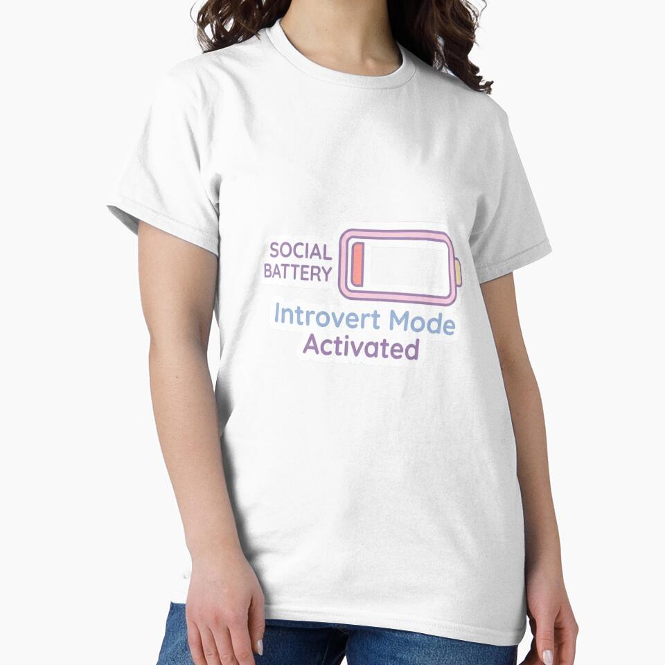Introvert Mode Activated Funny Social Battery Sticker by CutePlix Unisex T-shirt, Sweatshirt, Hoodie, Long Sleeve Tee